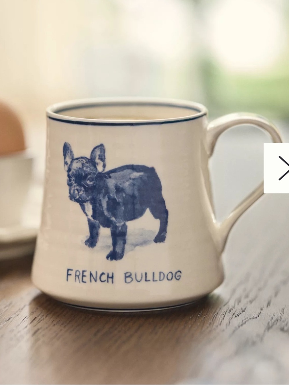 Anthropologie Cream Mug with Blue French Bulldog Illustration by Molly Hatch. - Picture 3 of 10